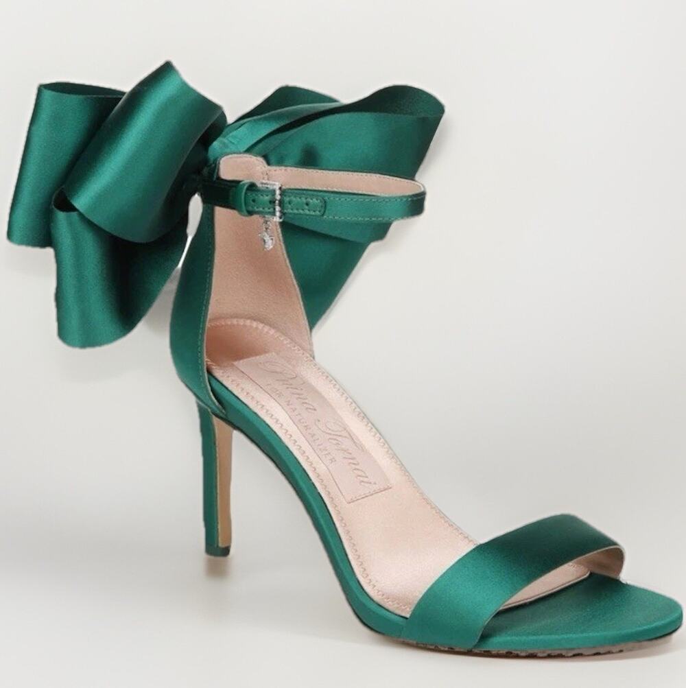 Pnina Tornai X Naturalizer Amour Satin Heels Envy Green Bow Heel Size 7.5 NEW